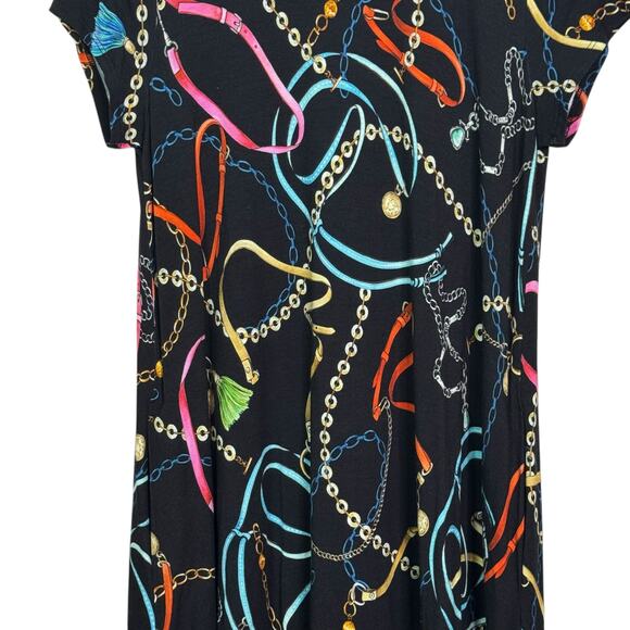 Sara Campbell Made in the USA Size Small Black Chain Print Swing Dress - Picture 3 of 8